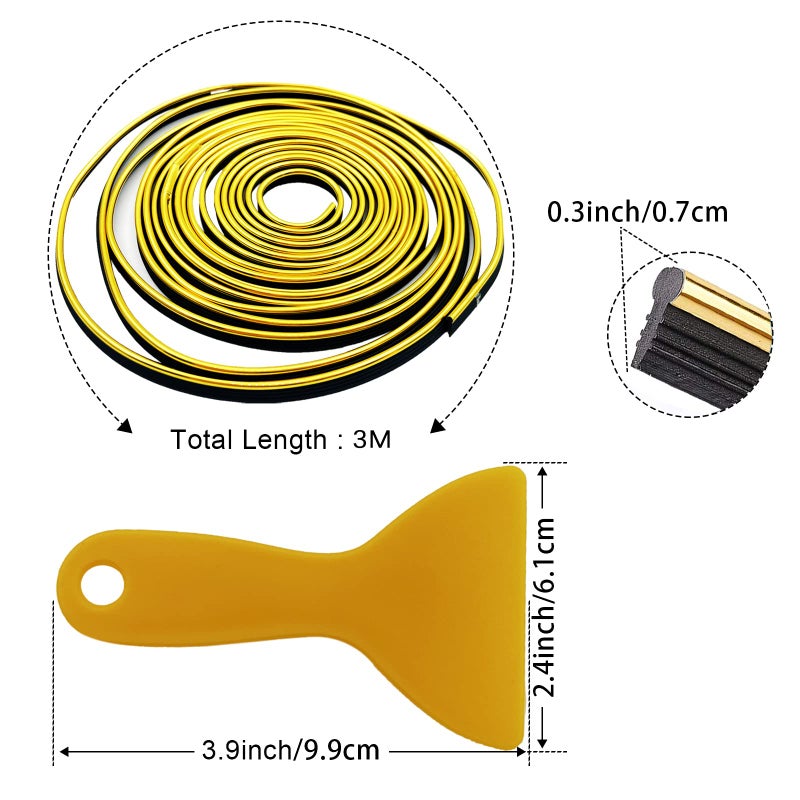 OSIFIT Car Interior Trim Strips,Universal 9.8 ft Car Electroplating Decoration Styling Door Dashboard, Flexible Interior Trim Accessories with Installing Tool(Yellow) - Image 2